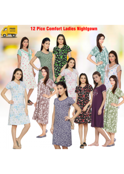 12 Pice Comfort Ladies Night Wear Women Lingerie Nightgown Assorted Color, NT5633
